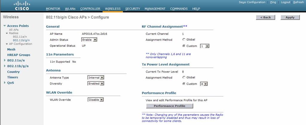 Cisco: 4400 Series WLC, WiSM and 3750G Integrated WLC with 1100, 1200, 1300 Series APs 4. Set Admin Status to Enable. 5.