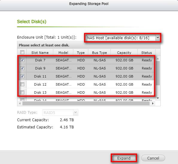 four hard disks (minimum number of disks for RAID 6), and the RAID configuration of the storage pool after