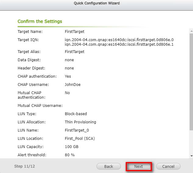 11. Return to the configuration. If it is correct, click Next.