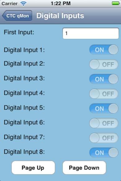 To jump to a different group of inputs, tap on the field to display the keyboard, enter the number for the first desired input in the list and press return.