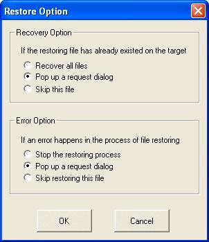 d. Option: Select recovery option and error option.