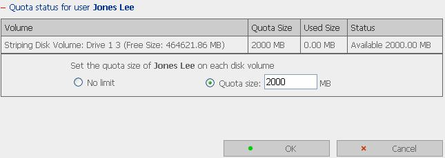 2. Select Jones Lee on User page and click Quota Settings on