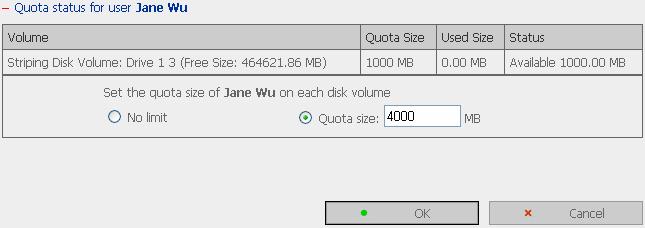 Follow the same steps and enter the quota size 4000MB for Jane