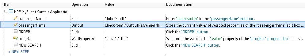 In the Insert statement area, select the After current step option, and click OK. UFT inserts a Output step immediately following the passengername.