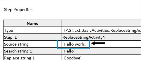 Lesson 4: Parameterize API test steps The source string is the output of the Concatenate Strings activity, as entered in "Exercise 4a: Parameterize a test step from a data source" on page 152. 4. Save the test.