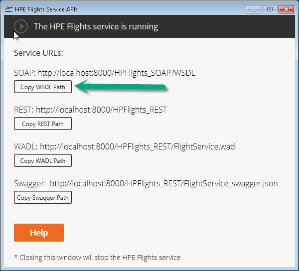 Lesson 6: Create and run API tests of Web services c. In the Flights Service API application window, locate the URL for the SOAP-based service: d.
