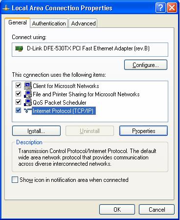 Checking TCP/IP Settings - Windows XP: 7. Select Control Panel - Network Connection. Right click the Local Area Connection and choose Properties.