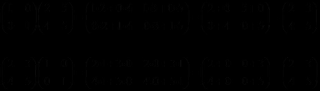 The Identity Matrix ( I ) is a square matrix with 1's on its primary diagonal and 0's as the other elements.