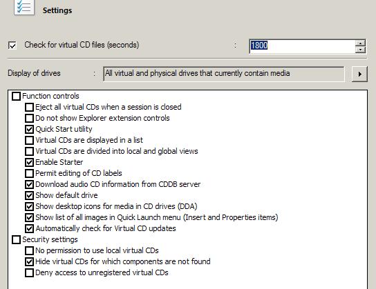 Virtual CD TS v10 Manual CD Drives. - Enables management of the virtual drives in a session. Permissions. - Lets you assign permissions (users and groups) to the profile.