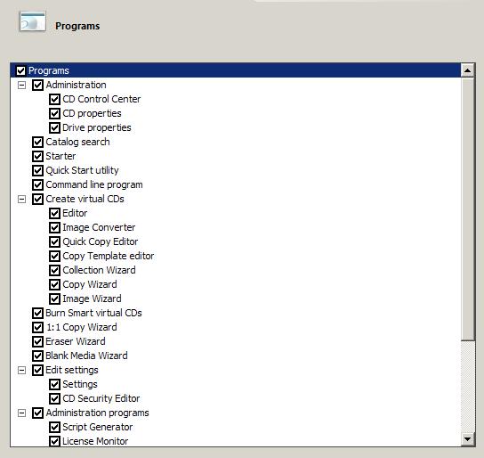 Virtual CD TS v10 Manual Programs Settings on the Programs page define which programs can be used in a session.