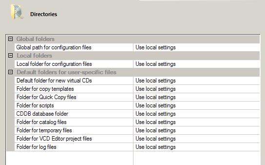 Virtual CD TS Working with Virtual CD TS Directories On the Directories page, you can configure the paths to be used for the program directories required by Virtual CD: For each path, you can choose