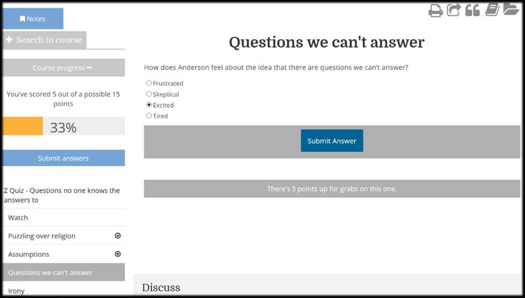 Set questions and score them L E A R N I N G The platform is able to provide some social learning and quiz capabilities.