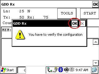 10. The following screen appears. Click on the Ok button to continue. 11. Enter the line informations, the first electrode position and the increment.