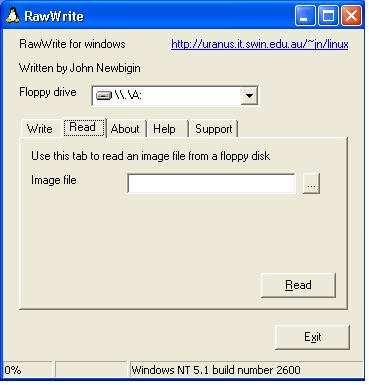 Click the Read tab and then click on Select a name and destination for the floppy image file and click the Read button.