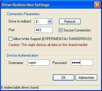Once the configuration is complete, select Redirect Local Drive from the Device menu: IMPORTANT 1.