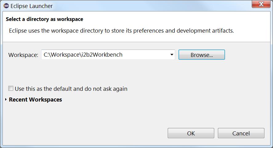 4. Select a workspace whose pathname does not contain spaces. Example (correct): c:\workspace\i2b2workbench Example (incorrect): c:\eclipse workspace\i2b2workbench 5.