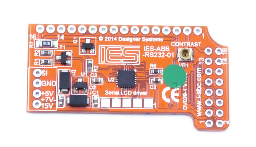 RS232 Backer Board for Alphanumeric LCDs IES-ABB-RS232-01 Product Overview The IES-ABB-RS232-01 micro module provide a simple means of connecting any device capable of standard RS232 serial