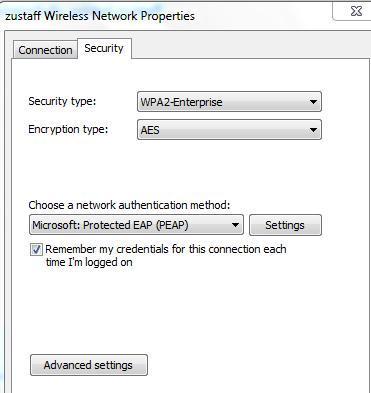 7. Under Security tab apply the configurations as shown below Security type: WPA2- Enterprise Encryption type: AES Choose a network