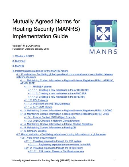 MANRS Implementation Guide If you re not ready to join yet, implementation guidance is available to help you.