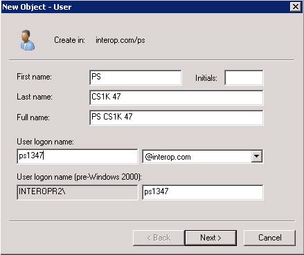 Active Directory configuration Figure 4: New Object User 3. In the First name field, type the first name of the organization unit. 4. In the Last name field, type the last name of the organization unit.