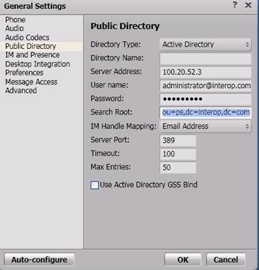 Client configuration for Avaya one-x Communicator 3. In Name Look-Up, select Public Directory. 4. Click OK. Configuring public directory Configure the public directory information. 1.