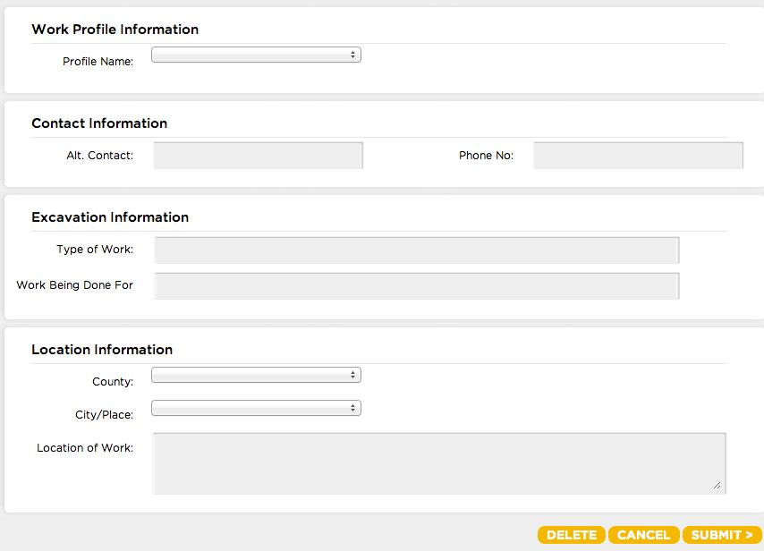 The fields on the locate request form will auto-fill with the information you entered for that
