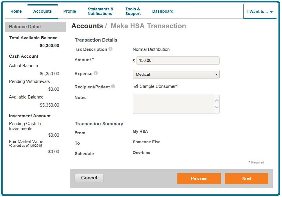 Complete the remaining information for the transaction, including the amount, and click Next.