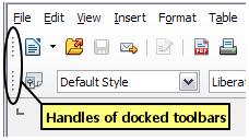 Fig. 2 Moving a docked toolbar To move a floating toolbar, click on its title bar and drag it to a new location. Fig.