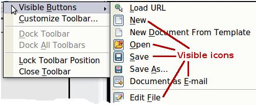 Fig. 4 Selection of visible toolbar icons Rulers Rulers are enabled by default.