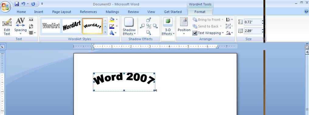 5. Click on the OK button. 6. Note that there is a contextual tab, WordArt Tools, which is now available for formatting.