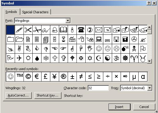 On the Insert tab, and in the Symbols group, click on the Symbols button. 3. Make a selection from the drop down list or click on the option for More Symbols. 4.