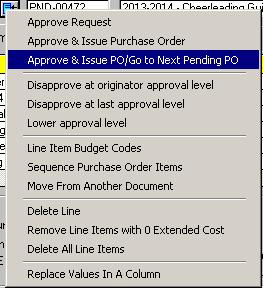different tabs of a purchase order or screen in