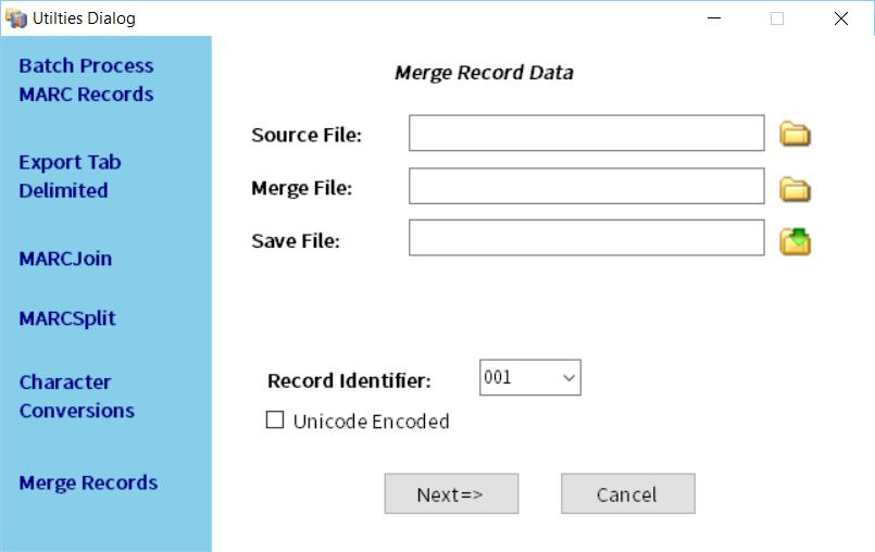 Merge Records Tool Allows users to merge MARC data from two