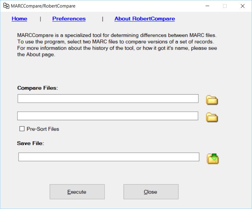 MARCCompare Allows users to compare two MARC files together Returns an HTML page that notes differences between the two records.
