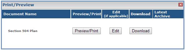 Edit/Preview/Print Forms Users can select the Action Icon above the Work Space to display a list of forms.