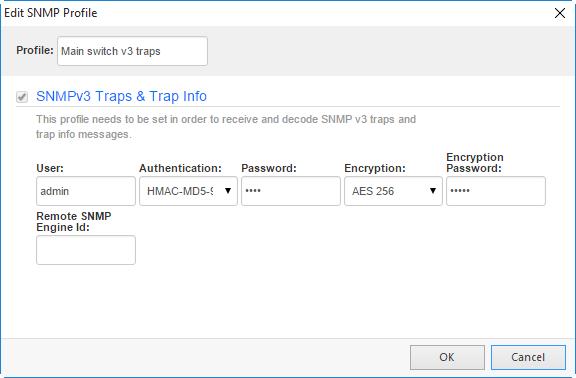 Receiving SNMPv3 Notifications Because SNMPv3 allows authentication and encryption receiving traps and notifications requires SNMPv3 Notification profile to be defined first, otherwise program won't