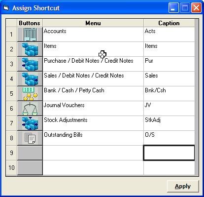 Tool bar Shortcuts You also have a tool bar below the menu where in you can place short cuts to certain modules within the package.