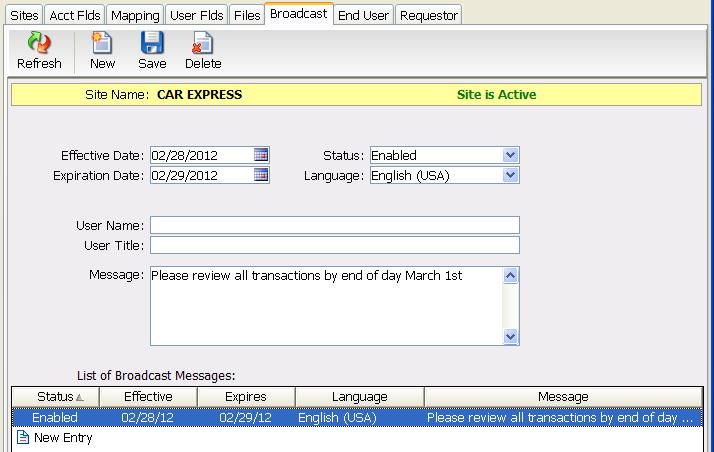 CAR allows you to send broadcast messages via e-mail as a means of communicating with your users. Users must log in to CAR to see broadcast messages. The messages are easy to set up and maintain.