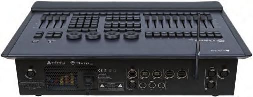 definable master faders Effects engine Fan functions on all attributes Built in Fixture library and Fixture builder Cue list screen Connectors 2 x DMX 5-pin opto-isolated in/outs (RDM ready)