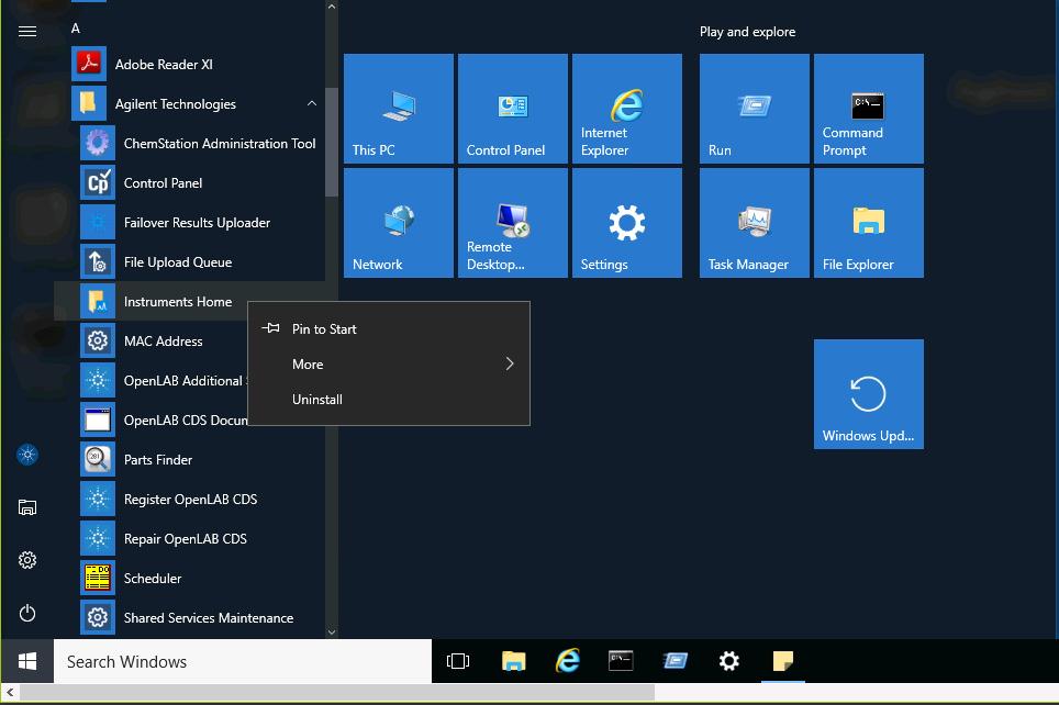 Install the Software 3 Install a Networked Workstation Figure 5 Windows Start menu in Windows 10 1 Navigate to the Instrument Data