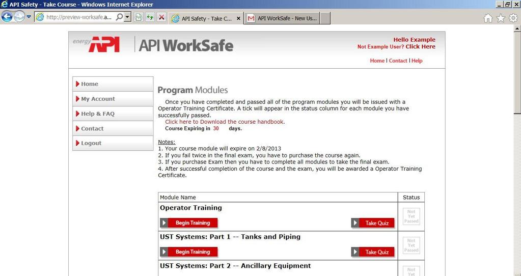 17 Step 8: Your training and exam program Clicking on the name of your program above will bring you to your Program Modules page.