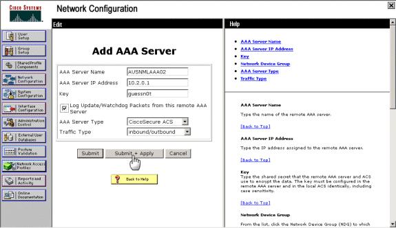 Enter values for the secondary ACS server, and then click Submit + Apply.