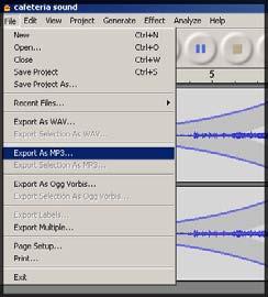 Exporting Projects as MP3: Select Export As MP3 from the File Menu.