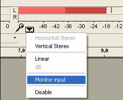 Start Audacity and with a New Project open (grey desktop) Go to the menu File>Prefernces Select Recording Channels to be 1 (Mono) Activate Play other tracks while recording Meter Toolbar The Meter