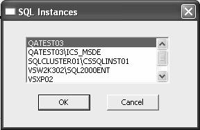 The Select SQL Instance dialog will appear. If the Content Server SQL Instance is not displayed, click the Browse button.