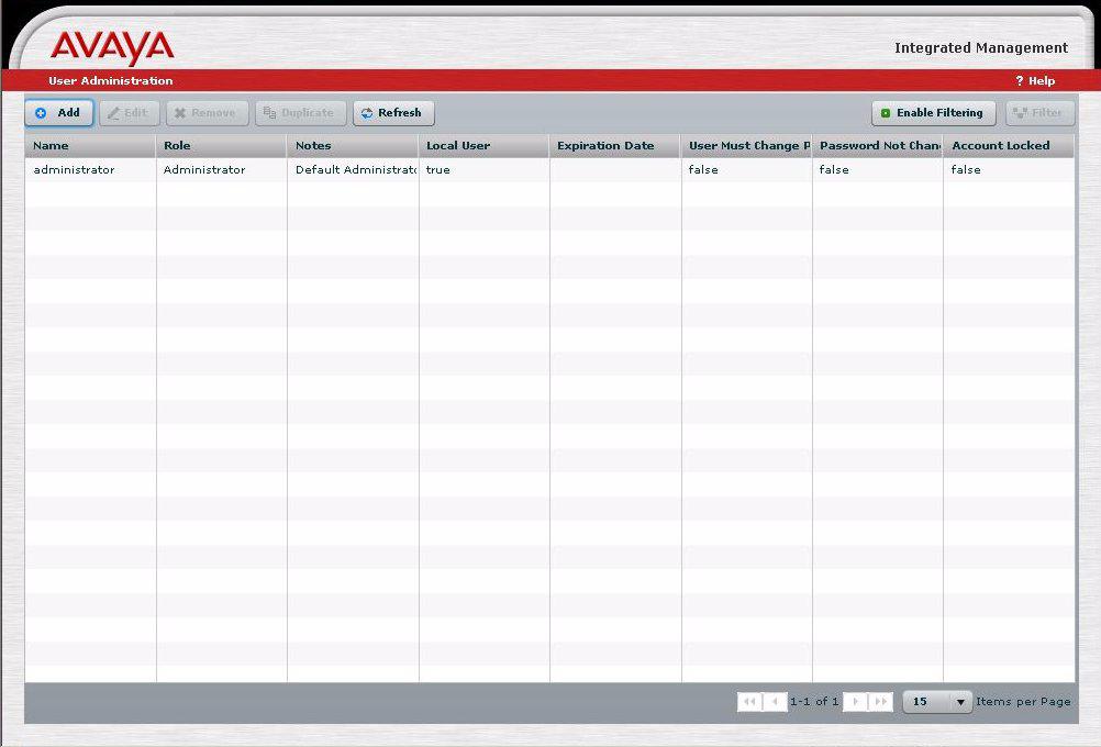 Avaya User Administration Overview Figure 1: Avaya User Administration Accessed From NMC Note: Note: Administrator privileges are required to access the Avaya User Administration application.