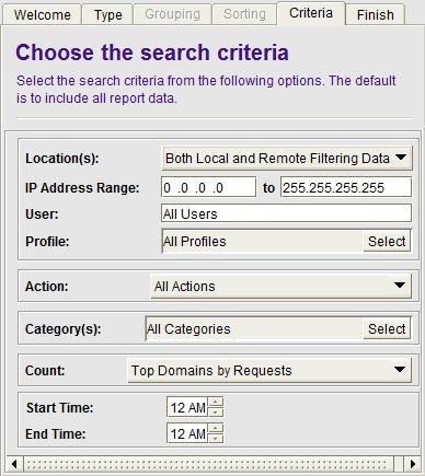 Search Criteria: Web Top Domains and Web Top Hosts Reports The following search criteria are available for the