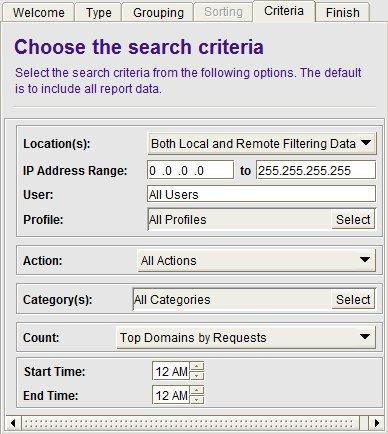 The following search criteria are available for the Web Top (Grouped) report. Figure 8.