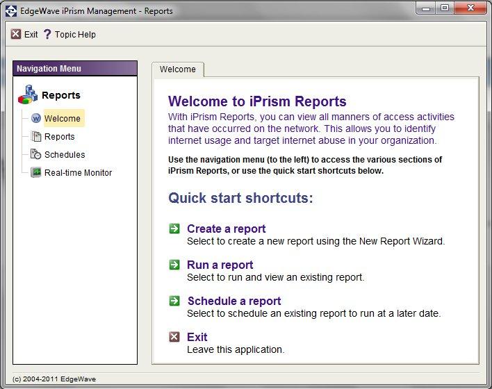 Figure 1. Reports Manager Using the Reports Manager From the Reports Manager, you can define, run, and view reports using options in the Navigation Menu at left or the shortcuts.