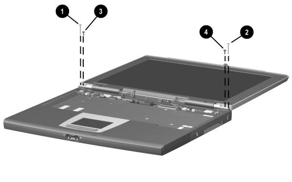 Removal and Replacement Procedures To ensure proper alignment of the display during replacement, loosely install the screws in the 1, 2, 3, 4 sequence indicated